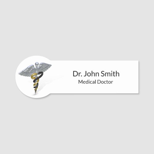 Medical Silver Caduceus Black Gold Name Tag