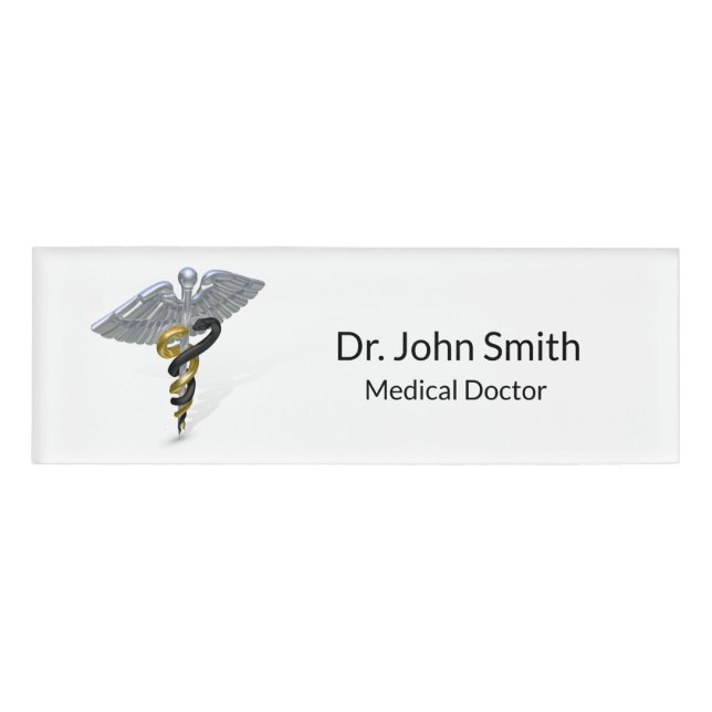 Medical Silver Caduceus Black Gold - Name Tag (Front)