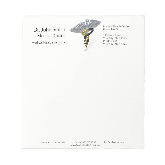 Medical Silver Caduceus Black Gold - Notepad (Front)