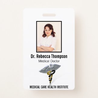 Medical Silver Caduceus Black Gold Photo ID