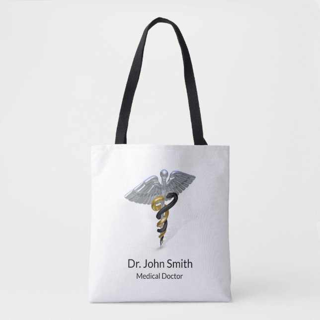 Medical Silver Caduceus Black Gold - Tote Bag (Front)