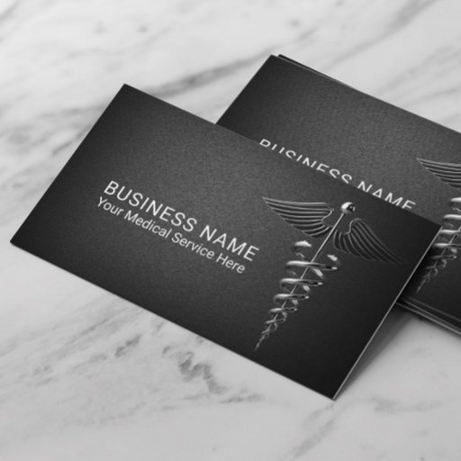 Customizable Medical Silver Caduceus Elegant Black Health Care Business Card