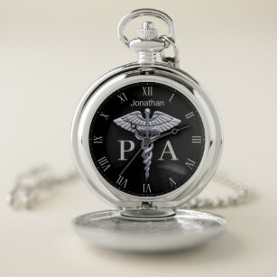 Medical Silver Caduceus Physician Assistant Pocket Watch