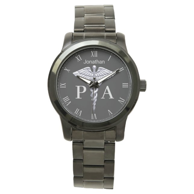 Medical Silver Caduceus Physician Assistant Watch (Front)