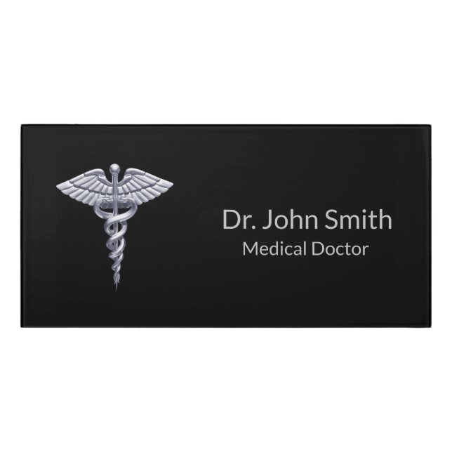 Medical Silver Classy Caduceus on Black Door Sign (Classic Front)