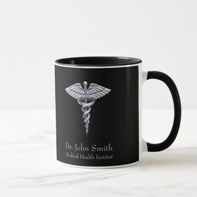 Medical Silver Classy Caduceus on Black Mug (Right)