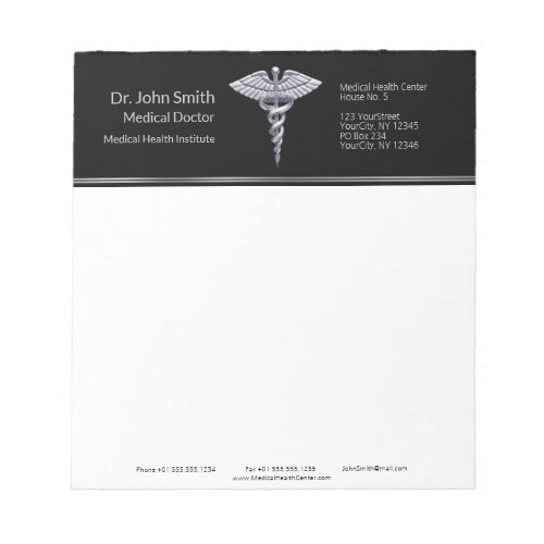 Medical Silver Classy Caduceus on Black Notepad