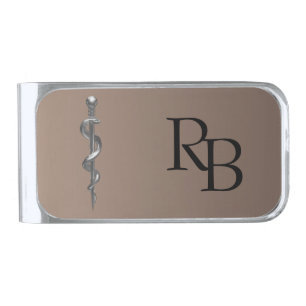 Medical Silver Classy Noble Rod of Asclepius Finish Money Clip