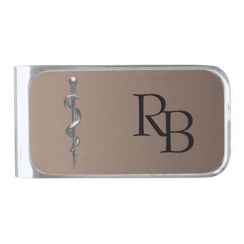 Medical Silver Classy Noble Rod of Asclepius Silver Finish Money Clip