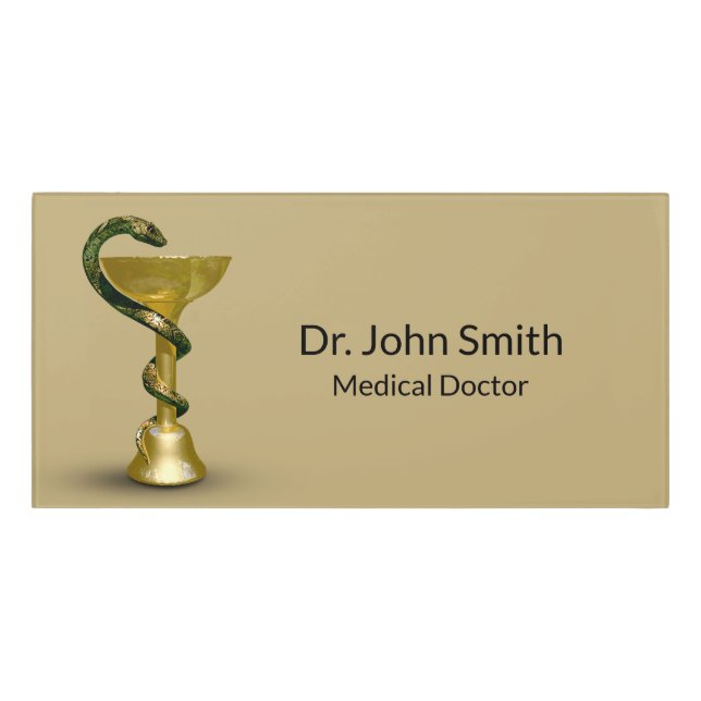 Medical Snake Bowl Beige Hygieia Gold Caduceus Door Sign (Classic Front)