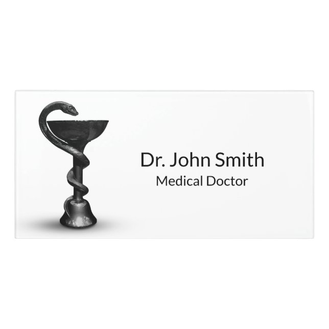 Medical Snake Bowl Black Hygieia White Caduceus Door Sign (Classic Front)