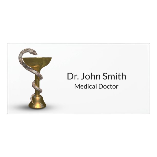 Medical Snake Bowl Bronze Hygieia White Caduceus Door Sign (Classic Front)
