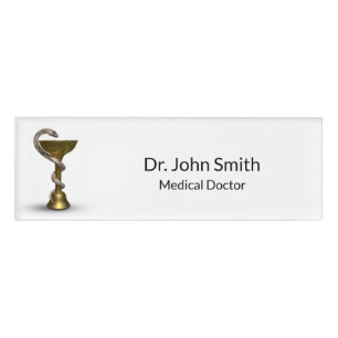 Medical Snake Bowl Bronze Hygieia White Caduceus Name Tag