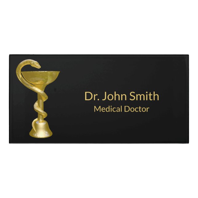 Medical Snake Bowl Classy Hygieia Gold Caduceus Door Sign (Classic Front)