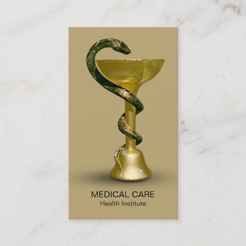 Medical Snake Bowl Hygieia Beige Gold Caduceus Business Card