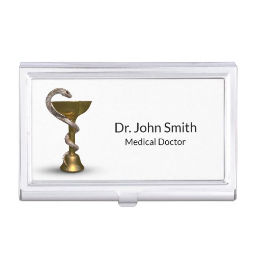 Medical Snake Bowl Hygieia Bronze White Caduceus Business Card Case