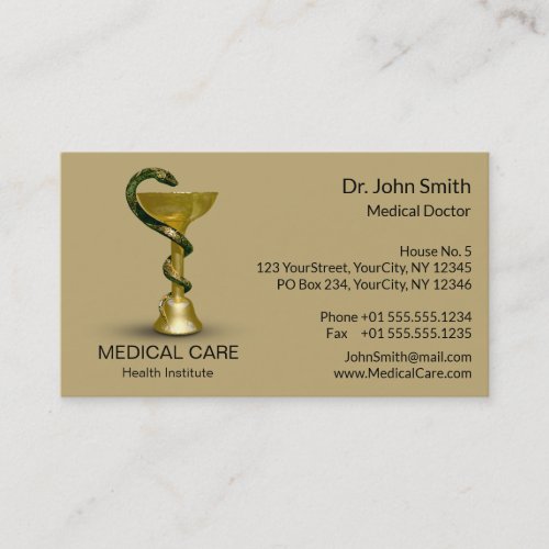 Medical Snake Bowl Hygieia Gold Beige Caduceus Business Card
