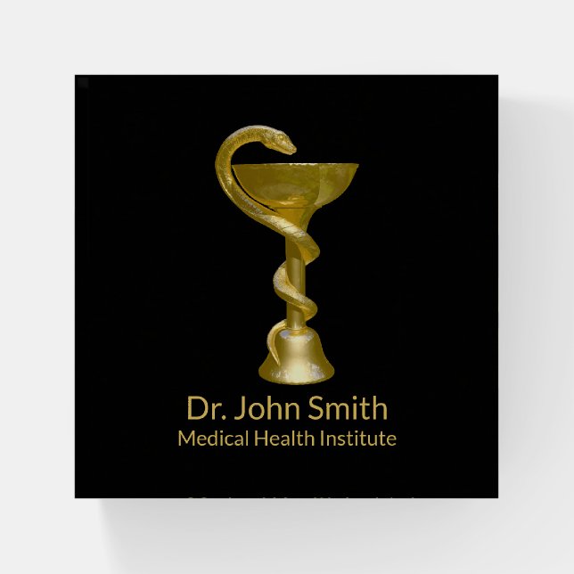 Medical Snake Bowl Hygieia Gold Caduceus Classy Paperweight (Front)