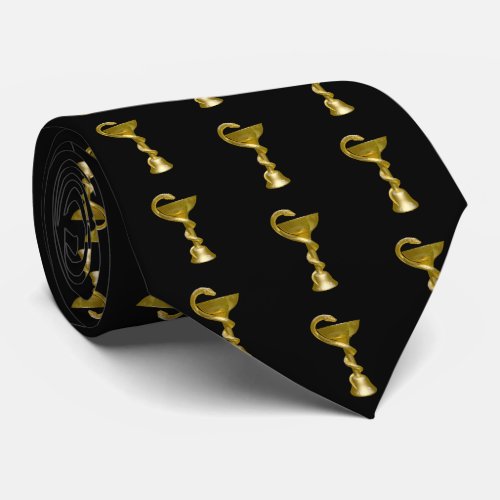 Medical Snake Bowl Hygieia Gold Caduceus Pattern Neck Tie