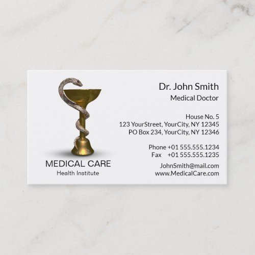 Medical Snake Bowl Hygieia White Bronze Caduceus Business Card