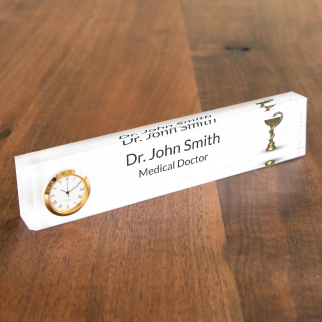 Medical Snake Bronze Bowl Hygieia White Caduceus Desk Name Plate (Side)