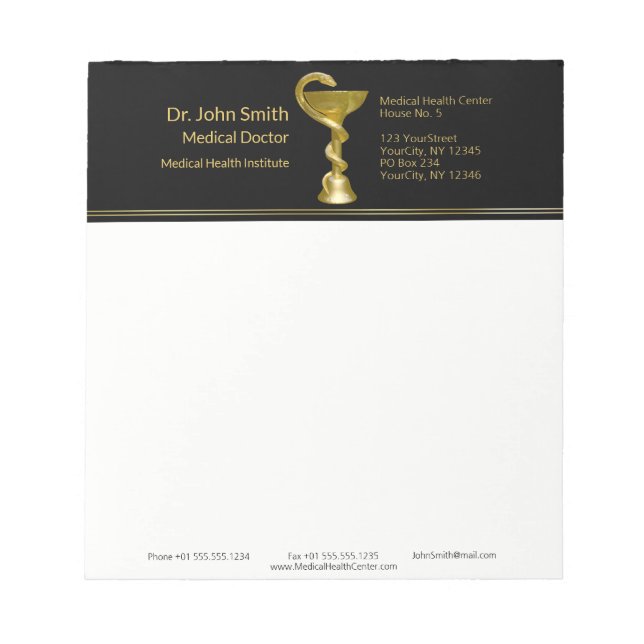 Medical Snake Classy Bowl Hygieia Gold Caduceus Notepad (Front)