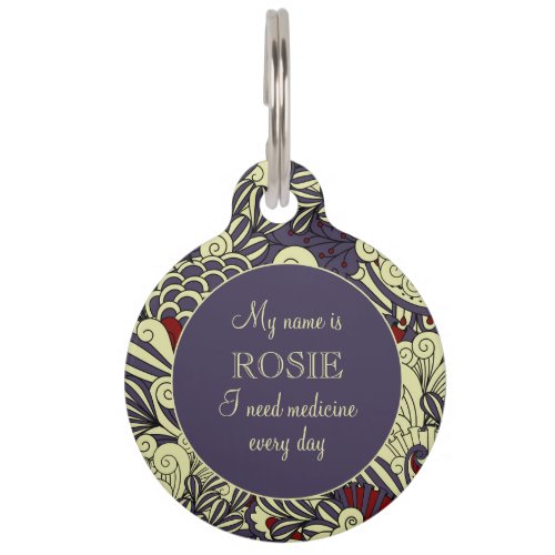 Medical Special Needs Floral Purple Personalized Pet ID Tag
