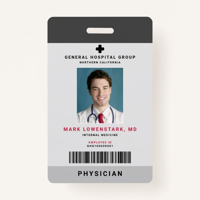 Medical Staff ID + Barcode Vertical Badge (Front)