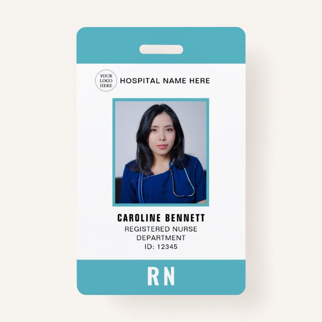Medical Staff Nurse Photo ID | Hospital Logo Badge (Front)