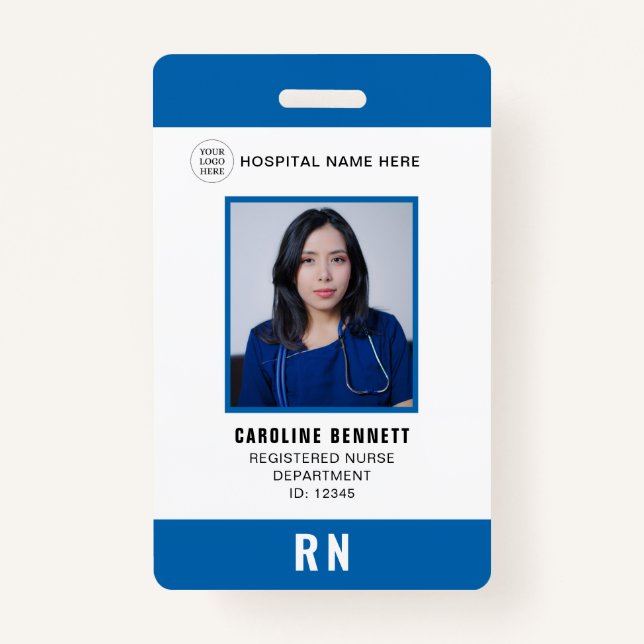 Medical Staff Nurse Photo ID | Hospital Logo Badge (Front)