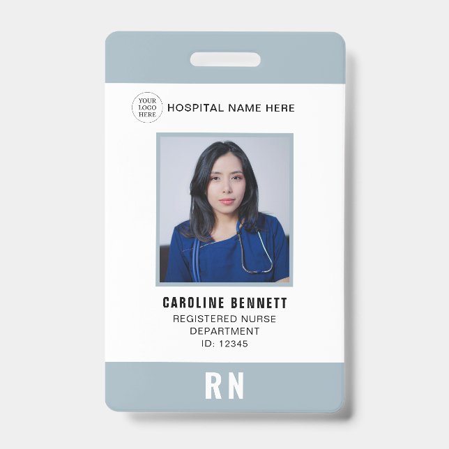 Medical Staff Nurse Photo ID | Hospital Logo Gray Badge (Front)