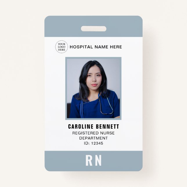 Medical Staff Nurse Photo ID | Hospital Logo Gray Badge (Front)