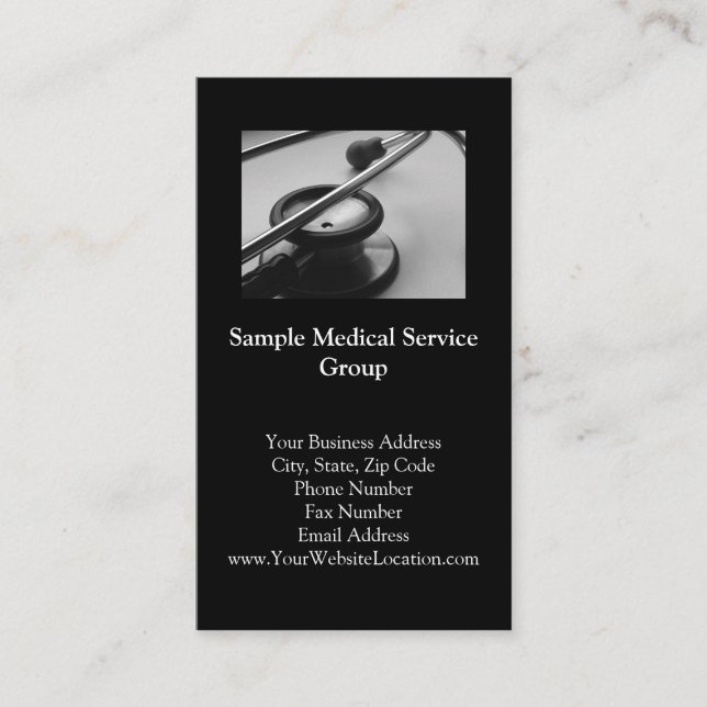 Medical Stethoscope, Black and White Business Card (Front)