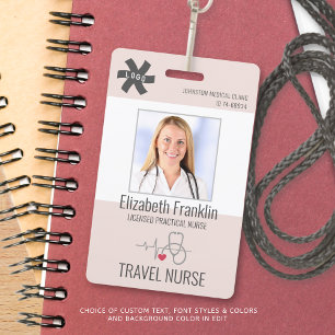 Medical Stethoscope Blush Pink TRAVEL NURSE Badge