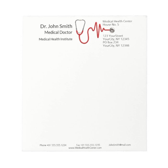 Medical Stethoscope ECG Wave EKG Heartbeat Line Notepad (Front)