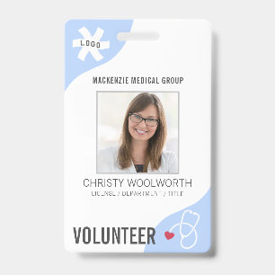 Medical Stethoscope Editable Blue VOLUNTEER Badge