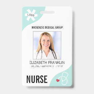 Medical Stethoscope Editable Mint Green NURSE Badge