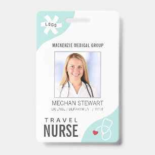 Medical Stethoscope Editable Mint TRAVEL NURSE Badge