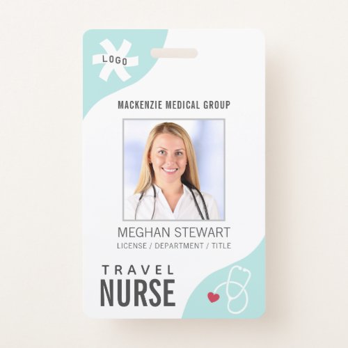 Medical Stethoscope Editable Mint TRAVEL NURSE Badge