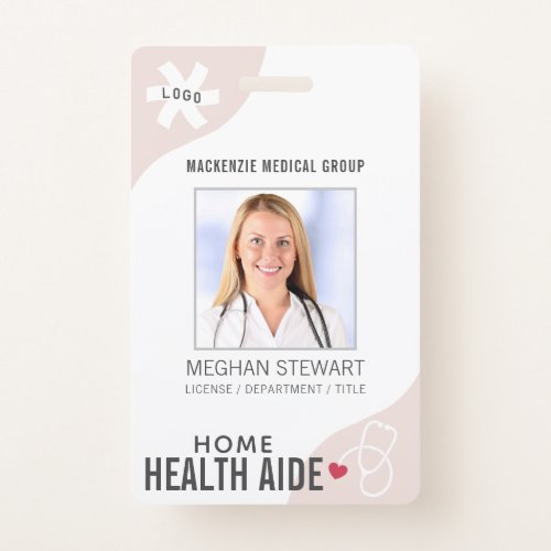 Medical Stethoscope Editable Pink HOME HEALTH AIDE Badge