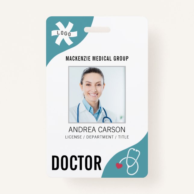 Medical Stethoscope Editable Teal DOCTOR Badge (Front)