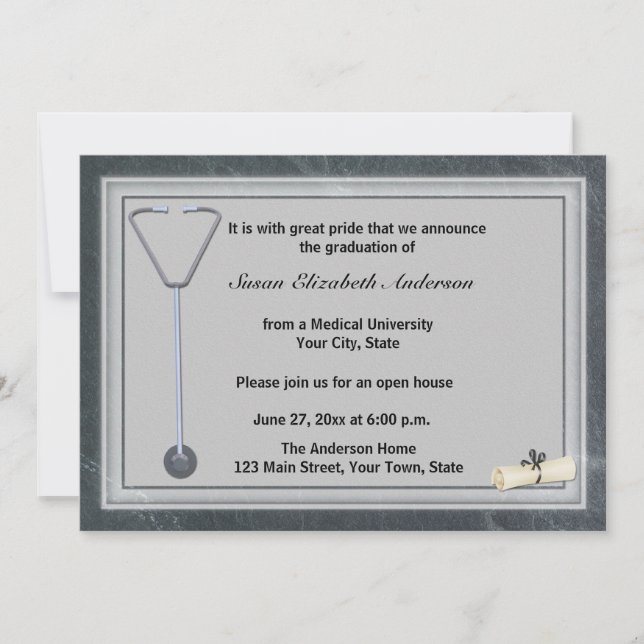 Medical Stethoscope Gray Graduation Invitation (Front)