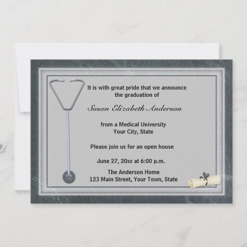 Medical Stethoscope Gray Graduation Invitation