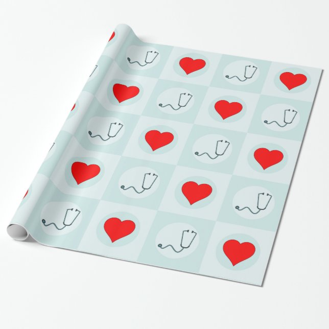 Medical Stethoscope Nurse or Doctor Pattern Gift Wrapping Paper (Unrolled)