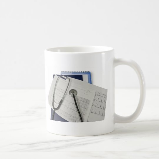 medical stethoscope on cardiogram EKG readings Coffee Mug