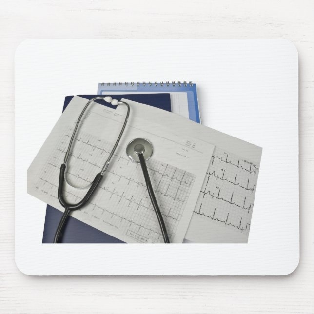 medical stethoscope on cardiogram EKG readings Mouse Pad (Front)
