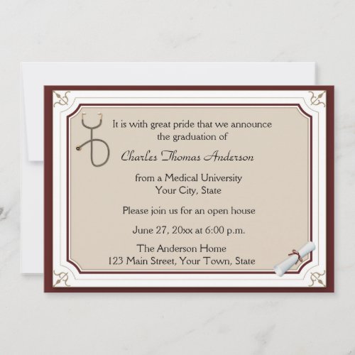 Medical Stethoscope Tan Graduation Invitation