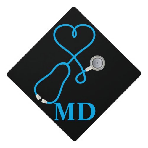 Medical Stethoscope With Heart _ Blue Graduation Cap Topper