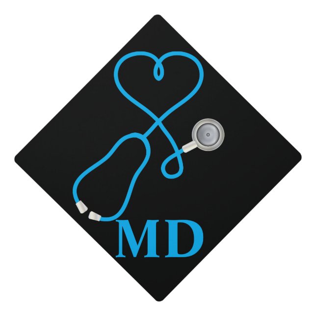 Medical Stethoscope With Heart - Blue Graduation Cap Topper (Front)