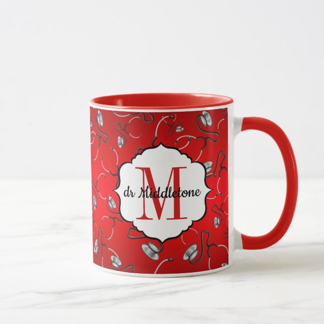 Medical stethoscopes for doctors on hot red name mug (Right)